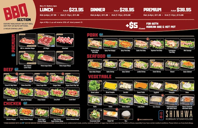 Shinhwa Korean Steakhouse Chicago Menu